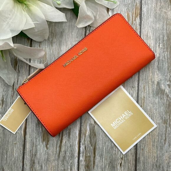 Michael Kors Jet Set Travel Large Saffiano Leather Quarter-Zip Wallet Bag Purse - Picture 9 of 10